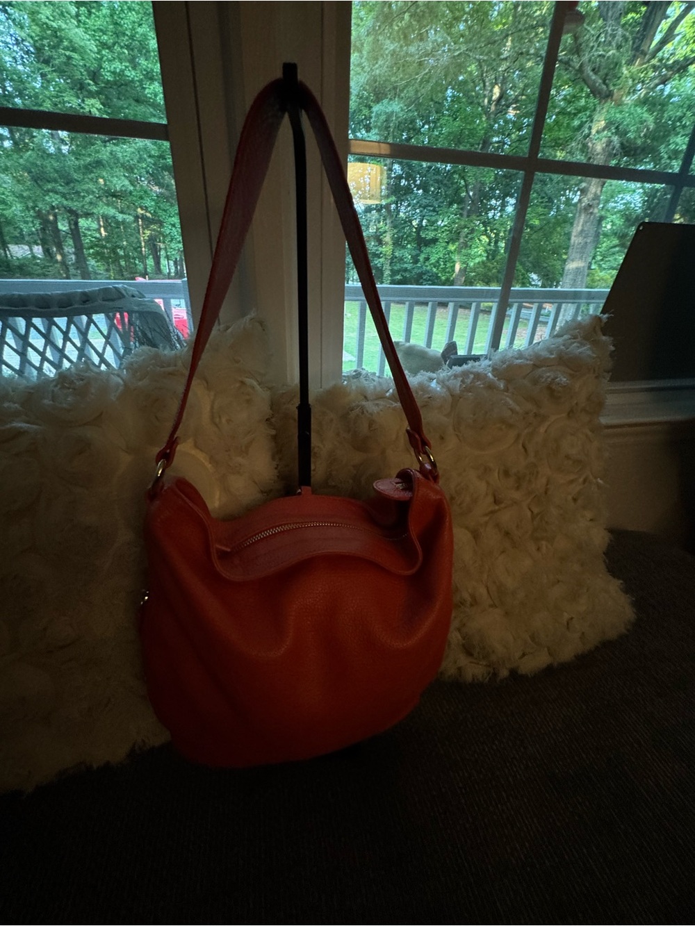 Lancaster Paris Red Pebbled Leather Hobo Shoulder Bag Gold Hardware France